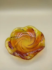 VNT FENTON Swirl Textured Art Glass 9" Ashtray / Candy Dish Honey Amber 1950's? - Picture 1 of 8
