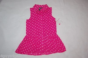 Girls Cami & PINK HEARTS SHEER OVERSHIRT Button Down RUFFLED WAIST Dressy M 7-8 - Picture 1 of 2
