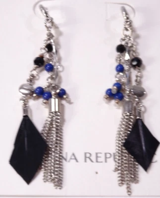 Banana Republic Women's Midnight Bead Feather Crystal Tassel Earrings NWT 39.5 - Image 1 of 4