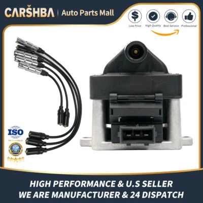 NEW Ignition Coil & 4 Spark Plug Wire Set For VW Golf Jetta Cabrio Passat UF364 - Image 1 of 4