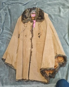 New Excelled Collection Leather Faux Fur Lined Cape Coat Women's L - Picture 1 of 6