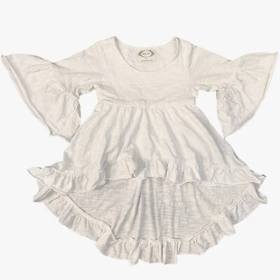 Mia Joy Niñas Blanco Alto-Bajo Túnica Vestido Manga Campana Edad 5T Fiesta Volantes Foto 1 de 4
