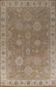 Bohemian Oushak Indian Area Rug Hand-Knotted 9x12 ft Brown/ Ivory Carpet - Picture 1 of 20