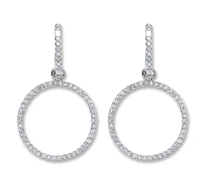 18ct White Gold Open Circle 0.55ct Diamond Drop Earrings Hallmarked British Made - Picture 1 of 4