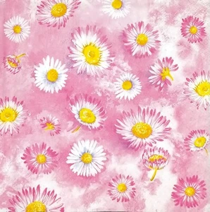 T419# 3 servilletas de papel individuales para decoupage rosa blanco margarita patrón de flor - Imagen 1 de 12
