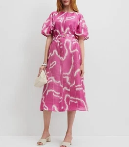 COUNTRY ROAD Dress Size 10 / S Midi Print Organza Pink Grape Shirt Style A-line - Picture 1 of 14