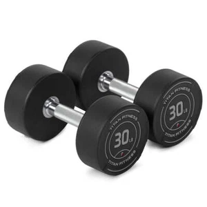 Titan Fitness 30 LB Set Round Urethane Dumbbells, 32mm Medium Volcano Knurling - Picture 1 of 8