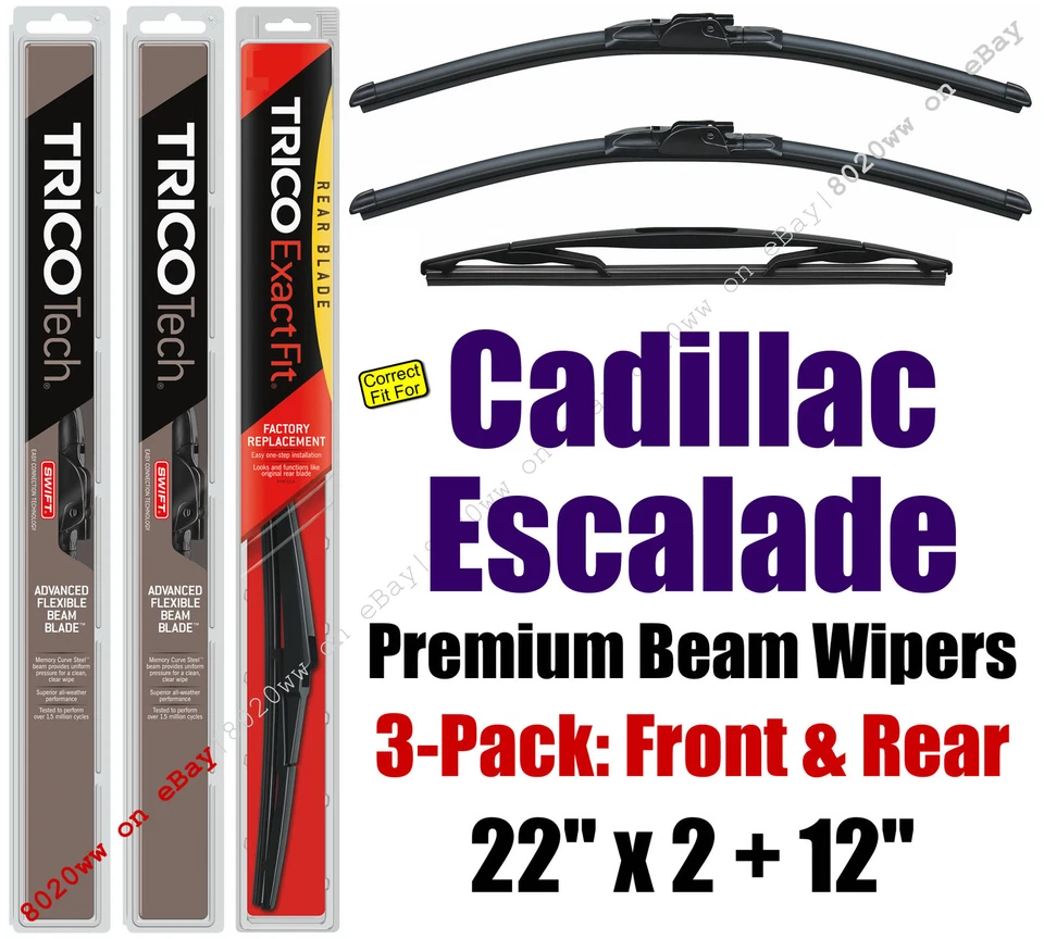 Wipers 3pk 高级前部特殊后部适合 2007-14 凯迪拉克凯雷德 19220x2/12E — 第 1/1 张图片