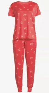 Joyspun Women’s T-Shirt and Joggers Pajama Set, 2-Piece 3X (22W-24W) Coral Flame - Picture 1 of 6