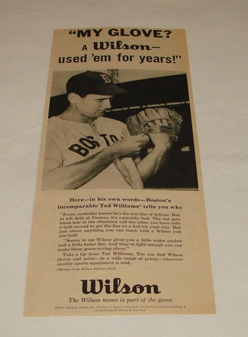 1956 Wilson baseball glove ad ~ TED WILLIAMS ~ My Glove? ~ Red Sox Cover