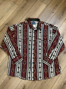 Vintage Wrangler Pearl Snap Western Shirt XXL Striped Aztec Rodeo Brushpopper - Picture 1 of 10