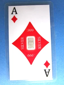 Playing Cards (ACE of Diamonds) with 2.5 Grain .999 Fine Silver Bar - Picture 1 of 7