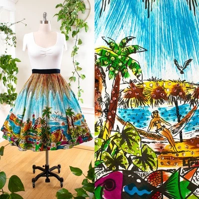 Falda circular recuerdo estampado novedad lentejuelas pintadas mexicanas vintage años 50 Foto 1 de 4