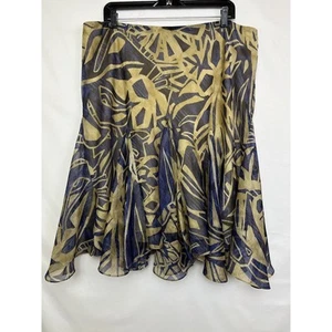 Lauren Ralph Lauren Women's Size XL Tan/Blue Floral Print Elastic Waist Skirt - Picture 1 of 8