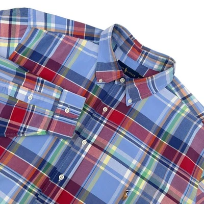 Camisa masculina Ralph Lauren XLT alta clássica azul xadrez manga longa logotipo botão para baixo - Imagem 1 de 4