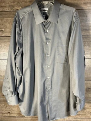 Van Heusen Shirt Size 19 34/35 Lux Sateen Reg Fit Wrinkle Free LS Gray Button Up - Image 1 of 3