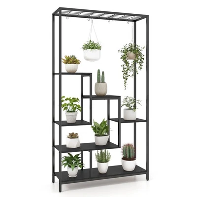 6-tier 71" Tall Plant Stand w/ 10 Hanging Hooks & Wire Shelf for Multiple Plants - Image 1 of 4