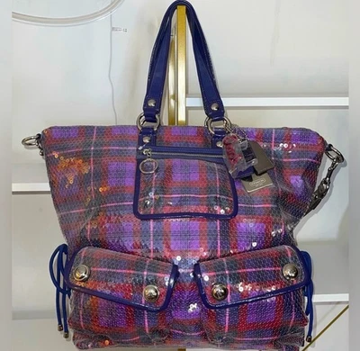 NEW COACH Poppy Tartan XL Sequins Spotlight Tote Shoulder Bag Purse - Image 1 of 4