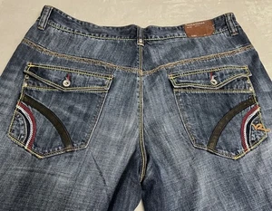 Pantalones de mezclilla para hombre Rocawear 42x32 azules bordados bolsillos holgados hip hop patinador solapa - Imagen 1 de 13