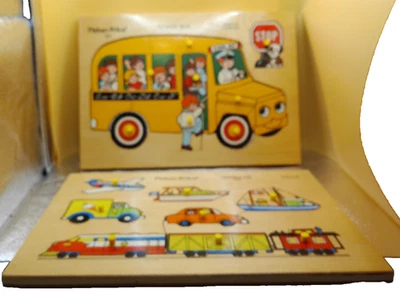 Fisher Price School Bus Vehicles lot 2 vintage frame tray puzzle pick up & peek - Image 1 of 4
