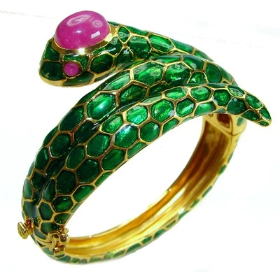 8.2ct Kashmir Ruby Bracelet 18K Gold Over .925 Sterling Silver Snake Design - Image 1 of 4