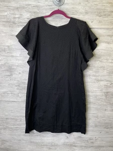 J Crew Dress Womens 8 Black Flutter Sleeve Textured Dot Lined Zip Back SU15 - Picture 1 of 11