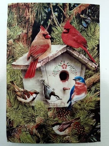 12x18 Seasonal Holiday Cardinal/Spring Pine Tree with Birdhouse Garden Flag - Picture 1 of 2