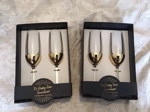 4 BNWT DRINKING FLUTES, CLEAR WITH GOLD DECOR TRIM - Picture 1 of 1