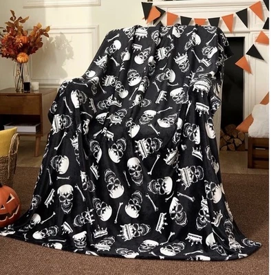 Halloween Punk Calavera Fantasma 60x50 Polar Manta Blanco y Negro Suave Foto 1 de 4