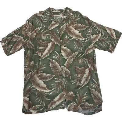 Cayman Moda Hawaiian Shirt Tropical Leaf Print Short Sleeve Green Mens L - Image 1 of 4