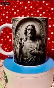 Religious Christian 3D Black and White Jesus Holding Hand up MUGS New 11 oz - Picture 1 of 1