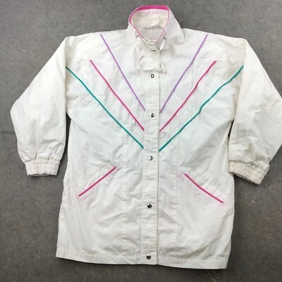 Chaqueta Blair vintage para mujer grande blanca rosa bolsillos delanteros a presión * Foto 1 de 4