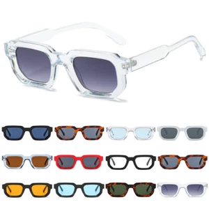 Retro Trendy Rectangle Sunglasses Women Men 90s Vintage Small Square Sun Glasses - Picture 1 of 28