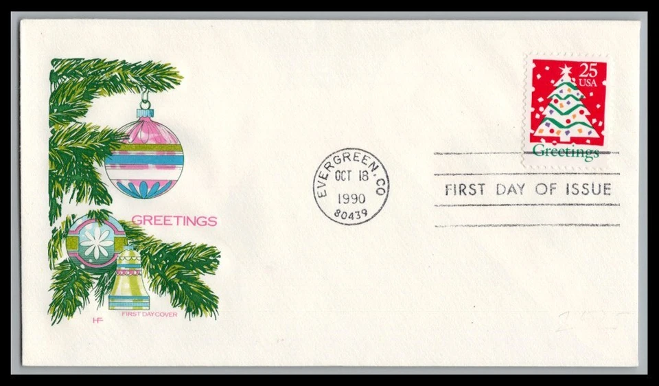 US FDC # 2515 25c Christmas Tree HF   1990, 9p2709 - Image 1 of 1