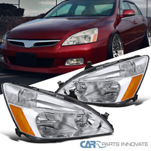 Fits 03-07 Honda Accord 2/4Dr JDM Replacement Clear Headlights Lamps Left+Right