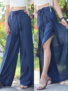 Ladies Wide Leg Pants Tie Front Palazzo Wrap Beach Sarong Bohemian Gypsy WTF - Picture 1 of 2