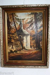 Altes Vintage original signiertes Otto Europäisches Gemälde Öl auf Karton Holzrahmen - Bild 1 von 10