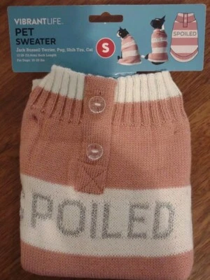 Vibrant Life Dog Cat Clothes Spoiled Pink/White Apparel Sweater Size S - Image 1 of 4