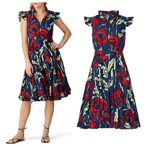 La DoubleJ Short and Sassy Red Blue Cotton Poplin Fit Flare Mini Dress SMALL - Picture 1 of 12