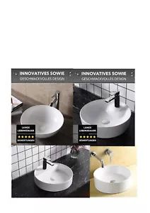 AUFSATZWASCHBECKEN WASCHTISCH WASCHBECKEN WASCHSCHALE HANDWASCHBECKEN RUND WEIß - Bild 1 von 70