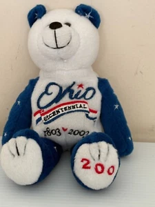 2003 Ohio Bicentennial Beanie Bear Stuffed Plush Blue White 1803 - Picture 1 of 6