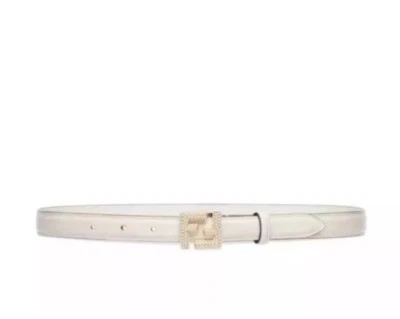 $750 Fendi FF Logo Beaded Embellished Leather Skinny Belt 90cm/36in White - Image 1 of 4