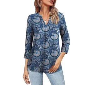 Zenbriele Womens Plus Size 3/4 Sleeve Tunic Paisley Print Blouse, Blue, 3XL - Picture 1 of 7