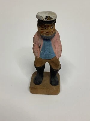 Vintage Hand Carved Wood Folk Art Sea Captain Maritime Nautical Figurine 4.5” - Image 1 of 4