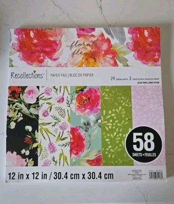 Recollections Scrapbook Paper Pad Book 12x12 Florals~fleurs 58 sheets. Acid Free - Image 1 of 4
