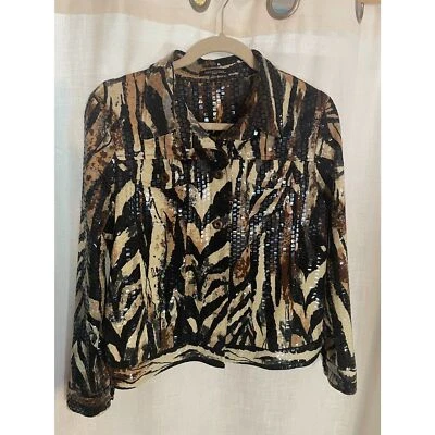 Notations Sequin Animal Print Jacket-Petite Medium-Zebra Print Blazer EUC - Image 1 of 4