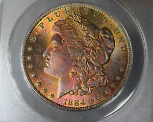 1884 O $1 ANACS, MS 66 Morgan Silver $1, Miss Liberty Head TONED!