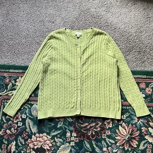 Appleseeds Cable Knit Cardigan 1X Plus Green Womens Sweater Button Front Cotton - Picture 1 of 6