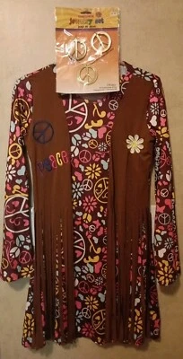 Disfraz de Halloween Paz y Amor Hippy Hippie Mujer Talla S Flecos Pendientes/Collar  Foto 1 de 4