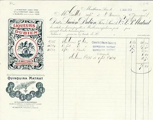 Dépt 42 - Montbrison - Superbe Facture Liqueurs Dubien Quinquina Matrat de 1913 - Picture 1 of 1